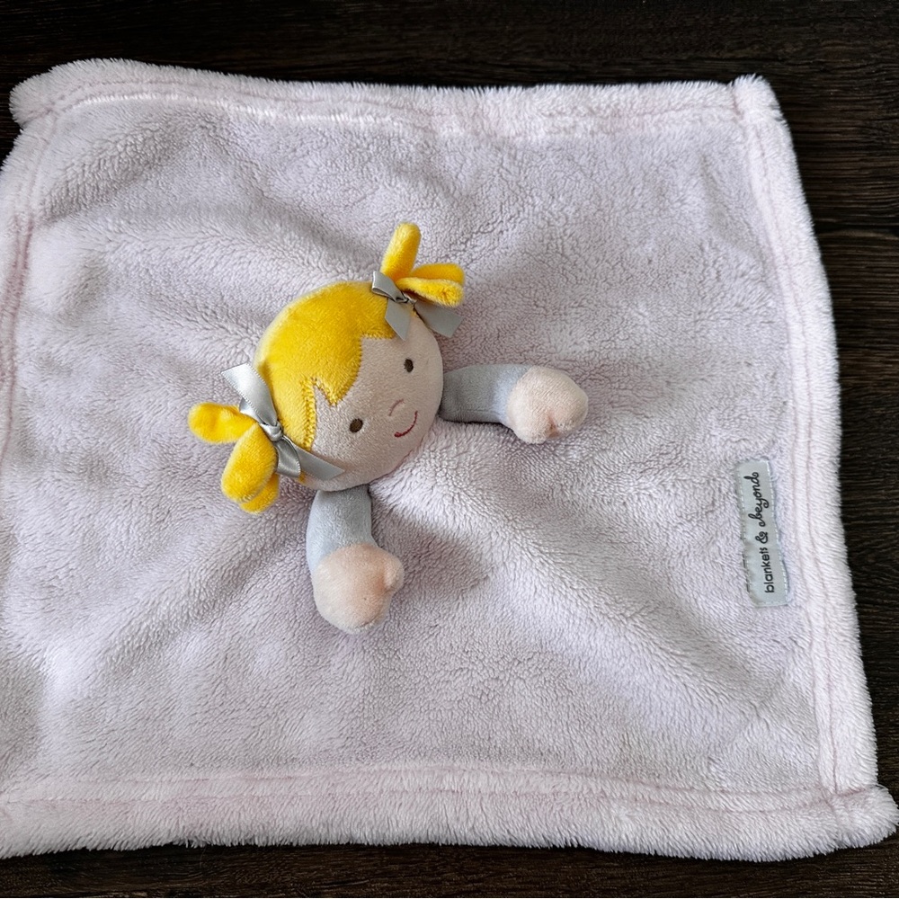 Blankets and Beyond Doll Blonde Pigtails Pink Lovey Plush Security Blanket 16"